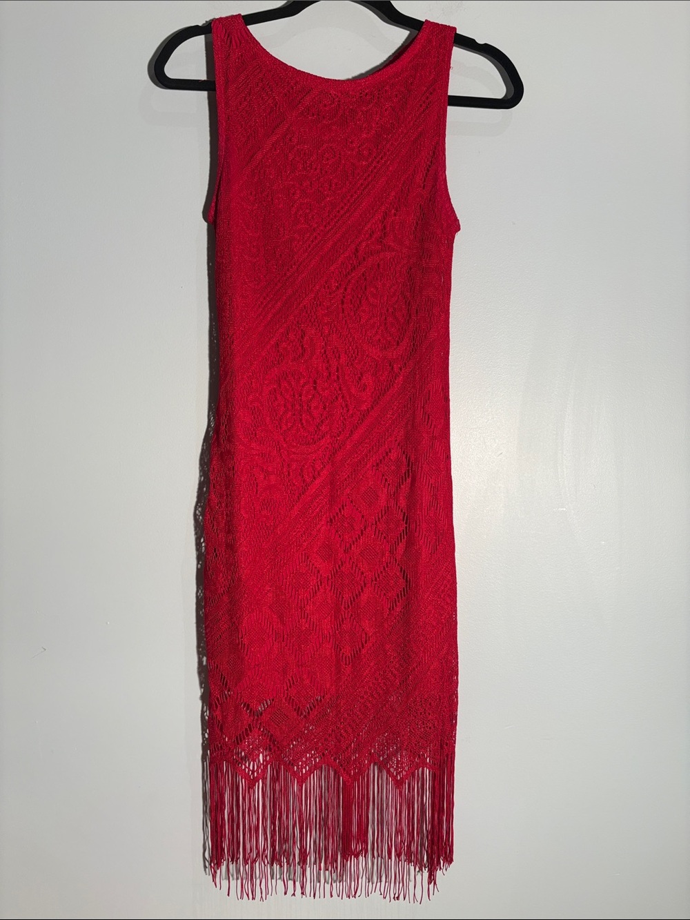 MC Collection Red Crochet Lace Fringe Midi Dress Boho